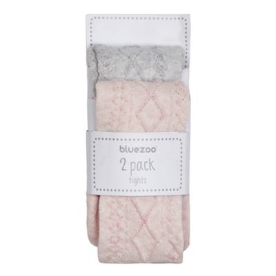 Pack of two baby girls' pink and grey cable knit tights